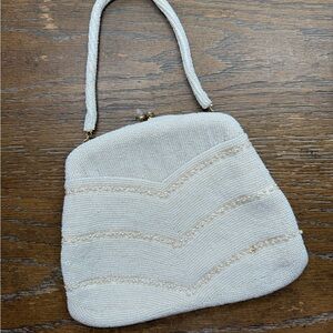 Vintage Cream Beaded Evening Clutch with Pearl Trim